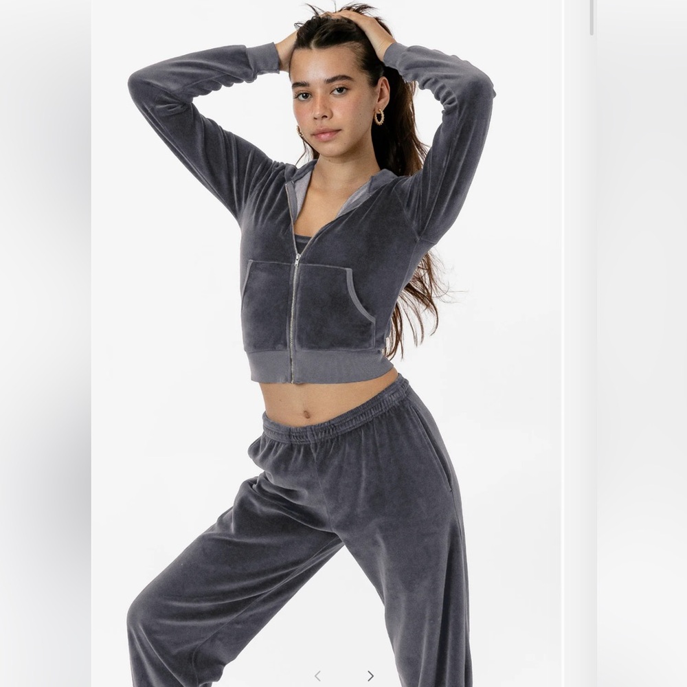 Los Angeles Apparel Garment Dye Velour Mid-Length Zip-Up Hoodie